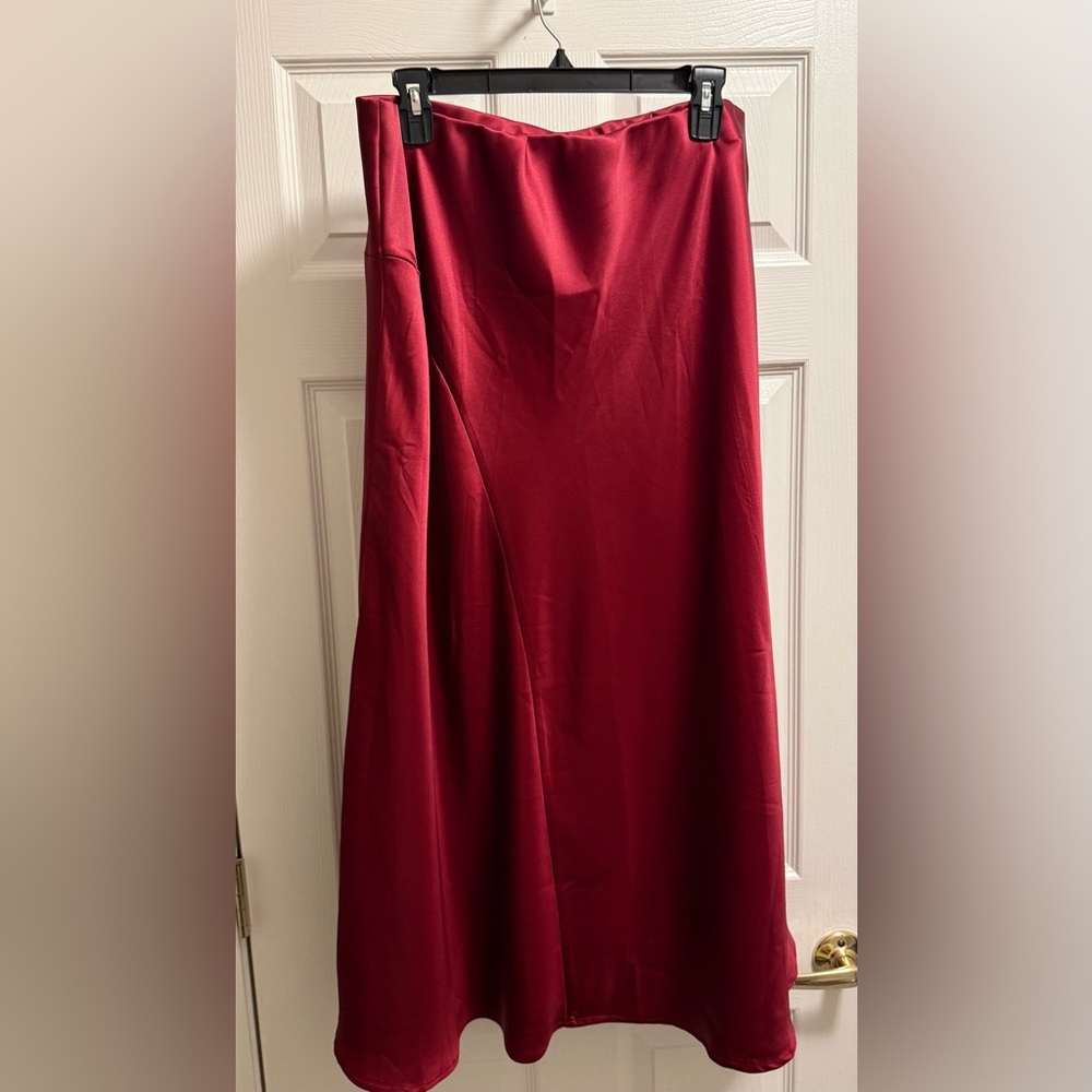 Crimson Satin Midi Skirt NWT